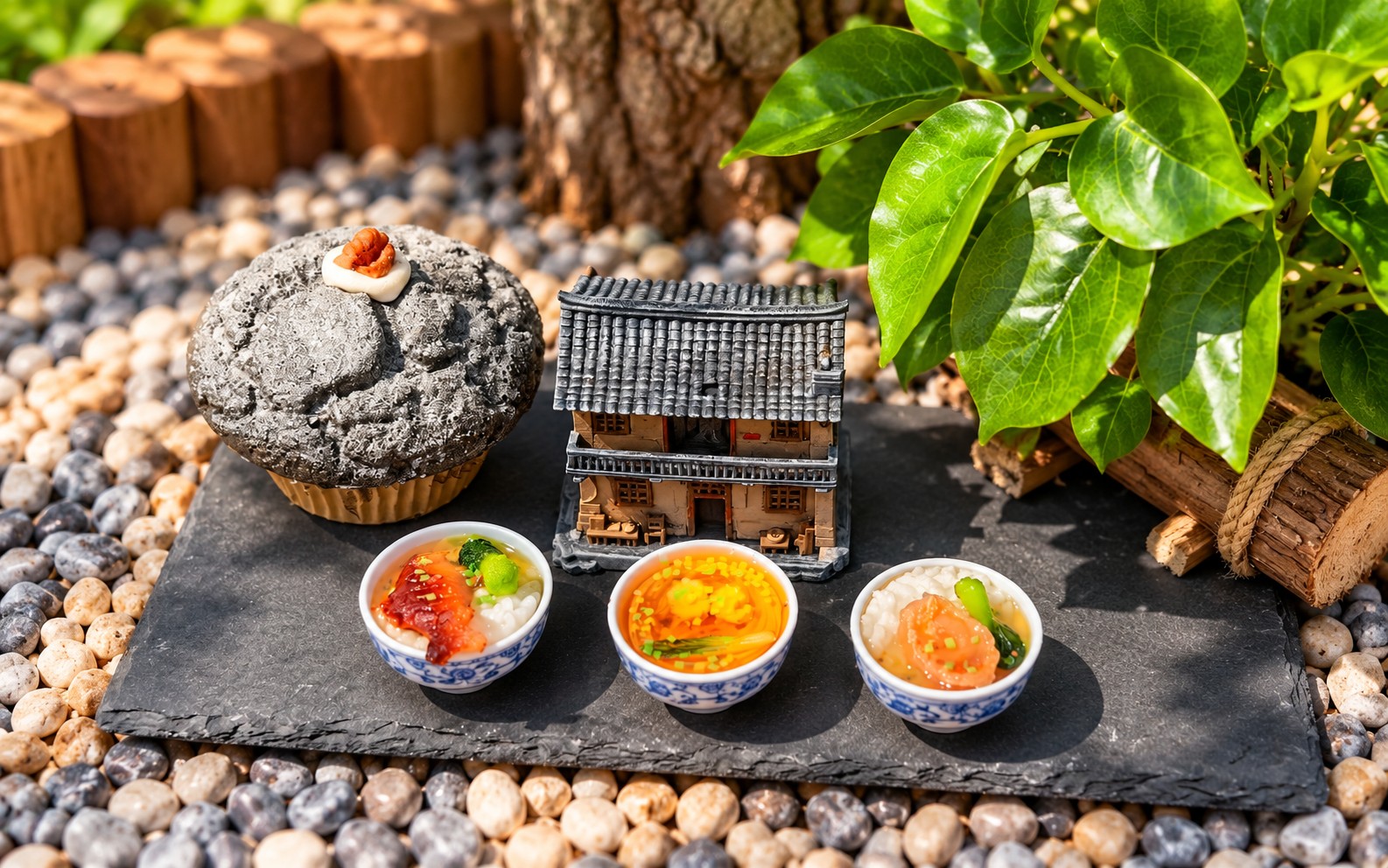微缩小屋与餐食纪念摆件