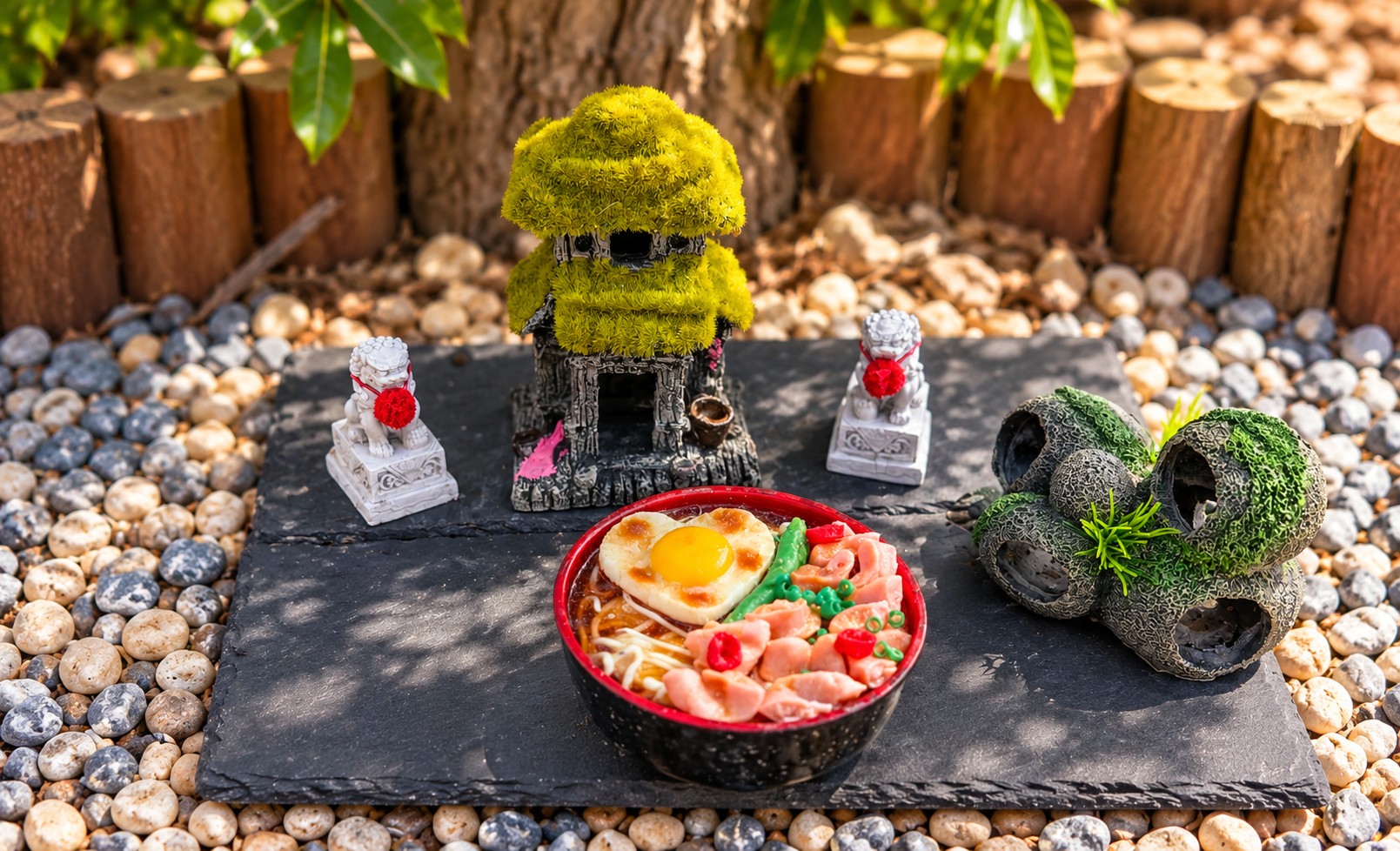小屋守护狮及食物纪念摆件